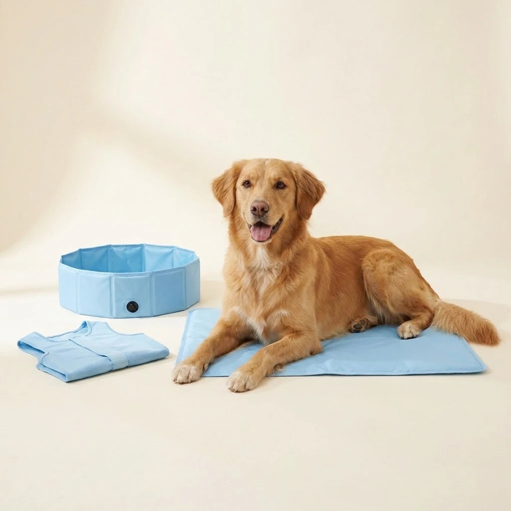 Happy dog on a cooling mat with summer cooling products – Petifo Cooling & Summer