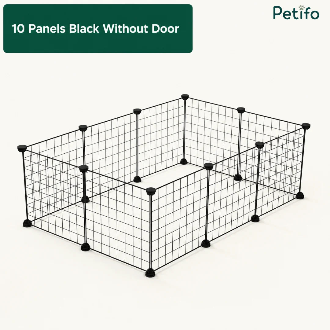 Petifo 10-panels black wire dog playpen configuration shown on a clean white background.