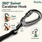 Close-up view of the 360-degree swivel aluminum alloy locking carabiner hook.
