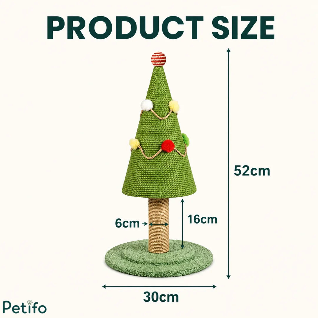 Product dimension diagram showing a 52cm total height, 30cm base width, and 16cm scratching post height for the cat tree.