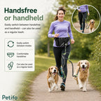 Demonstrating the versatile hands-free or handheld conversion modes of the adjustable dog walking leash.