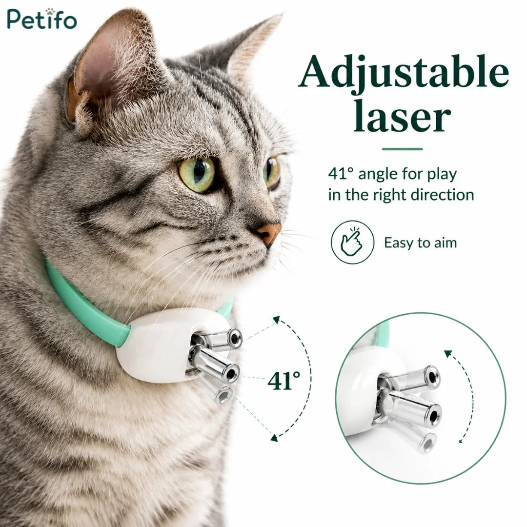 Petifo adjustable laser collar highlighting its 41-degree adjustable angle feature for precise play direction.
