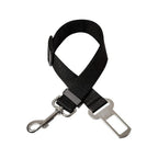 Adjustable black nylon pet car seat belt safety leash with metal buckle and swivel snap hook