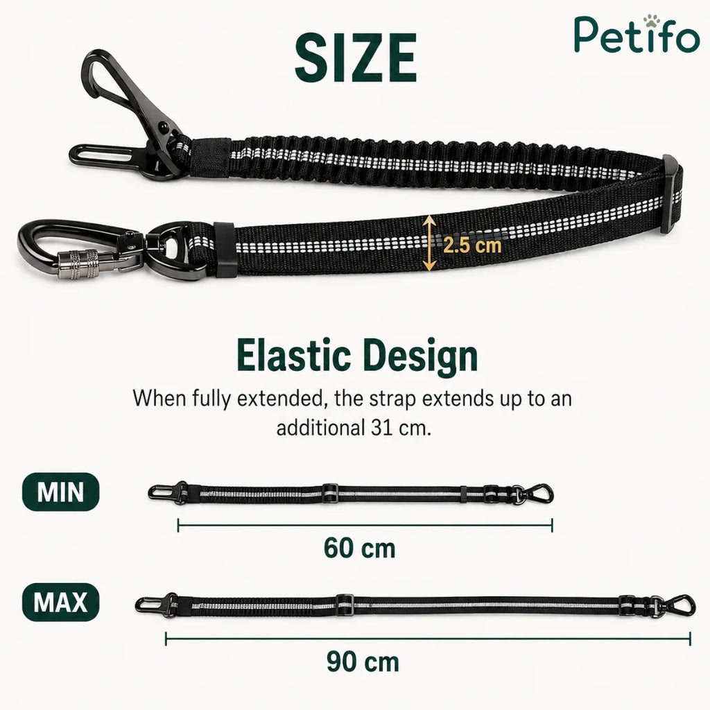 Size specification guide showing adjustable length ranging from 60cm to 90cm with a 2.5cm width.