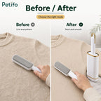 Before-and-after comparison showing a sweater covered in pet hair