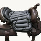 Black quilted horse saddle cushion shown from a side angle against a plain background.