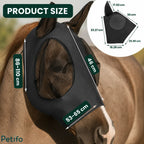Detailed product size and dimension chart for the breathable horse fly mask.