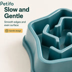 Close-up detail of smooth edges and labyrinth ridges on teal slow feeder bowl