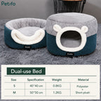 Dual-use Petifo cat bed configuration options showing size dimensions and materials