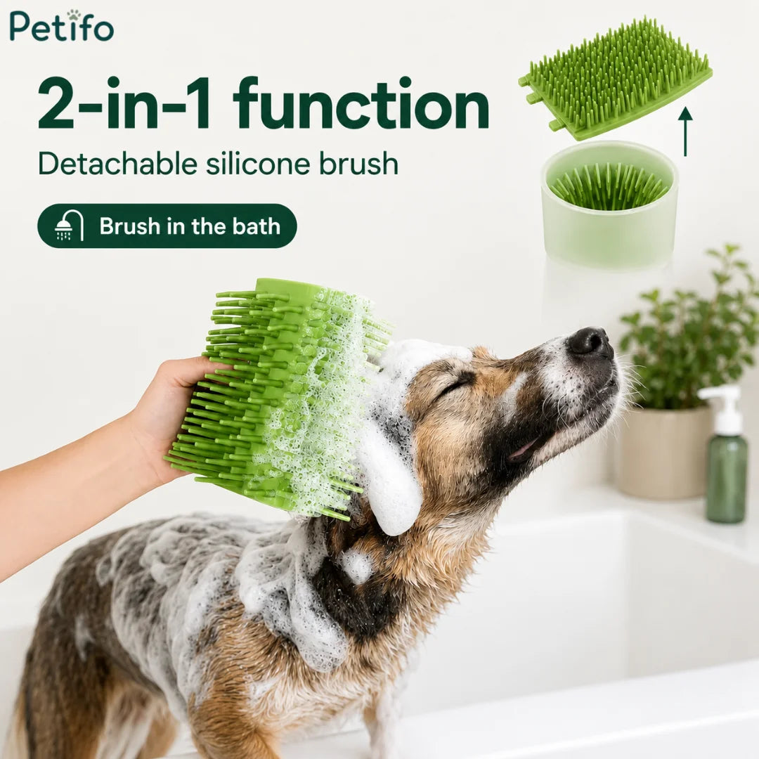 2-in-1 detachable silicone brush of the Petifo dog paw cleaner used for bathing pets