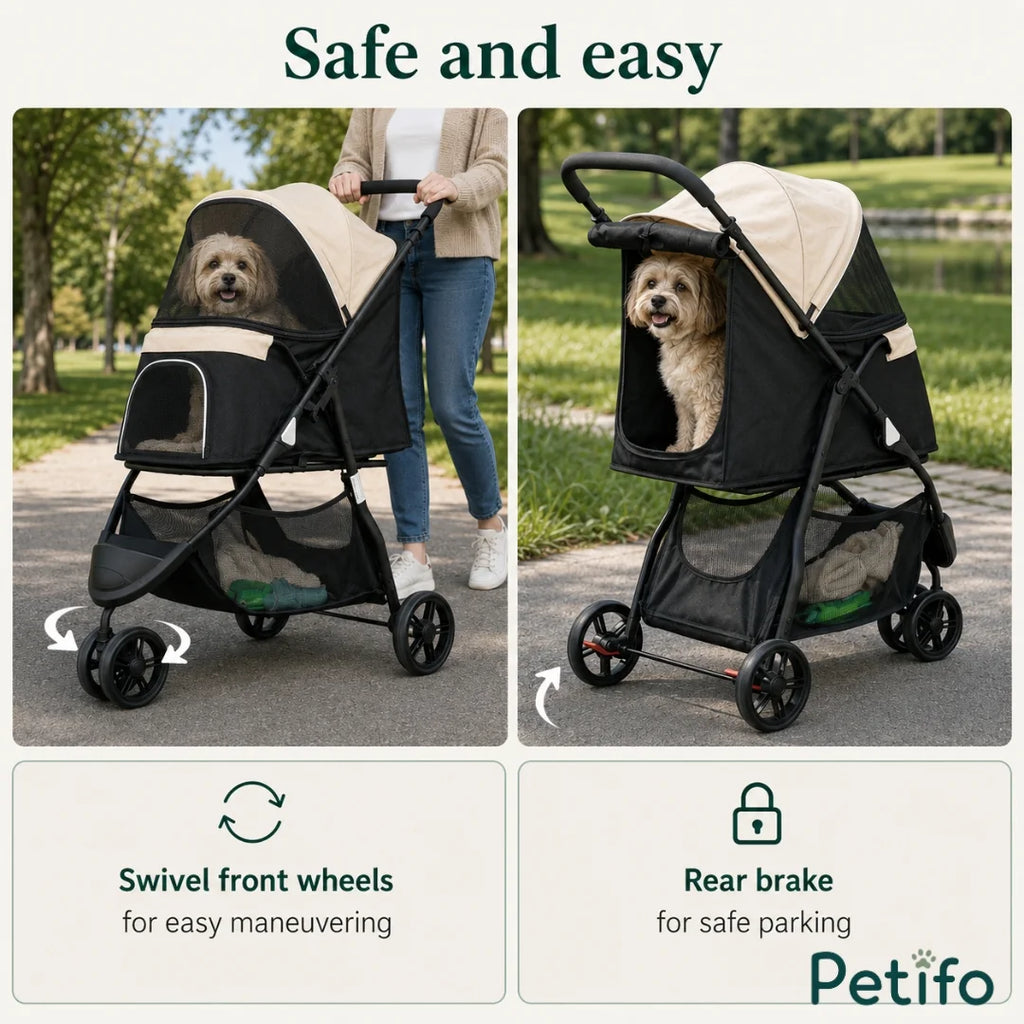 Detixy Pet Stroller with Rain Cover - Petifo