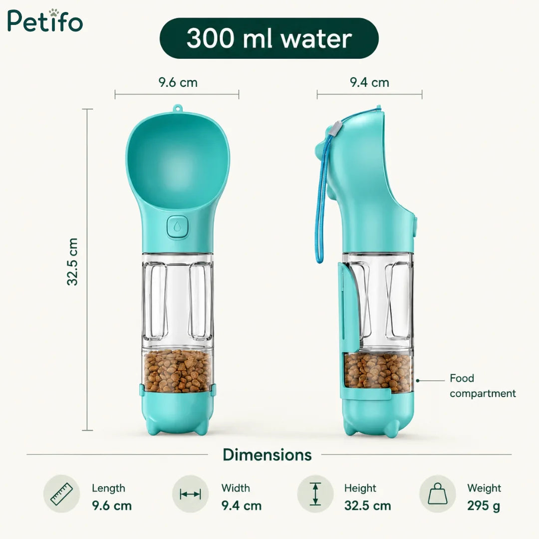Dimension layout diagram showing a 300 ml water capacity, 9.6 cm length, 9.4 cm width, 32.5 cm height, and 295 g weight.