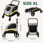Petifo Size XL folding dog stroller dimensions chart showing measurements and folded state