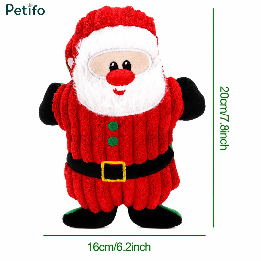 Santa plush dog toy with dimensions indicating a height of 20cm and a width of 16cm.