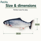 Dimensions graphic displaying 30 cm length and 12 cm height of Petifo fish cat toy