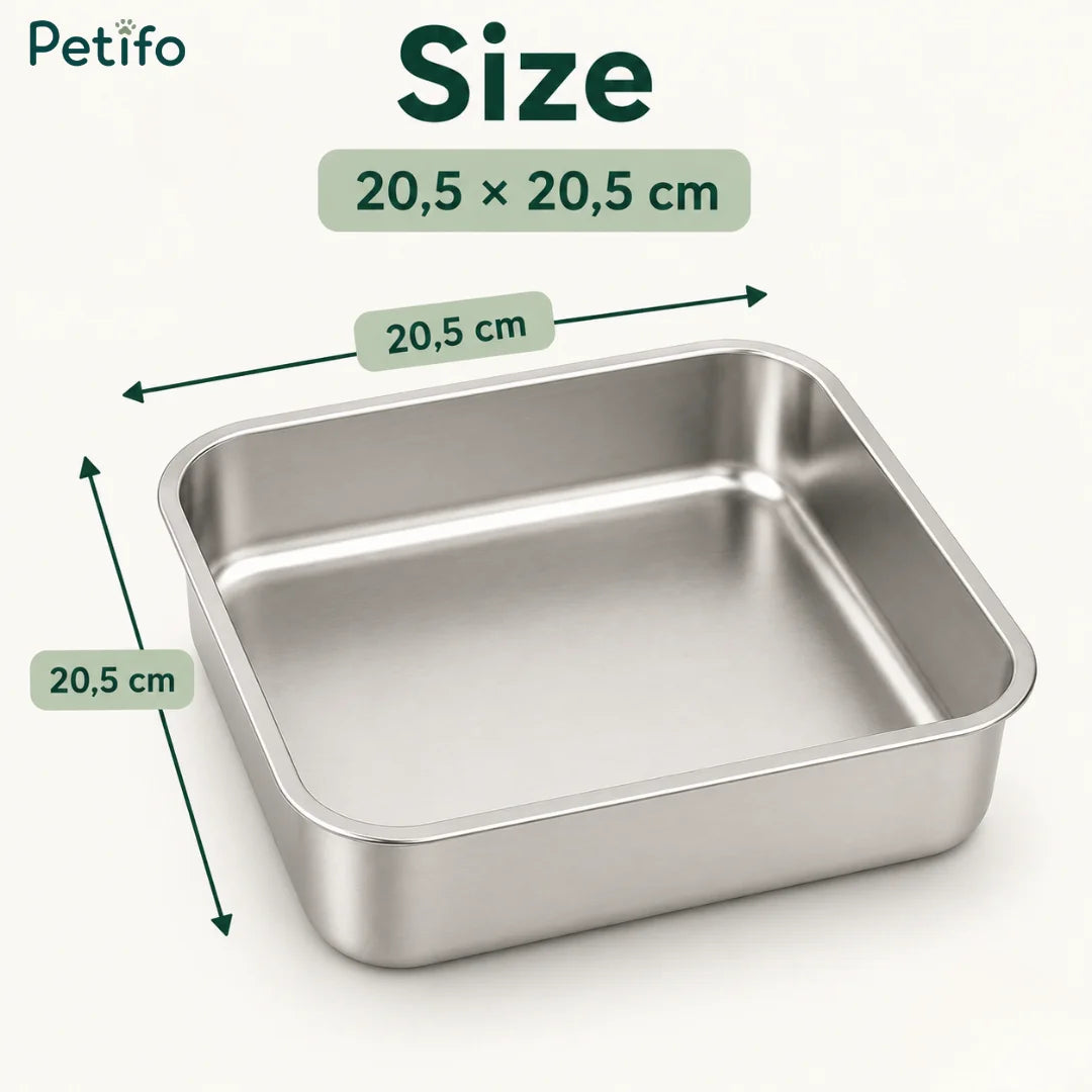Petifo replacement pet bowl sizing diagram displaying the 20.5 x 20.5 cm dimensions for the stainless steel bowl.