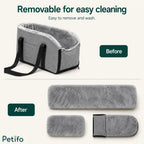 Disassembled Petifo pet car seat showing removable washable plush lining components
