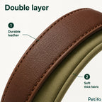Macro detail image highlighting the double-layer construction of the collar featuring durable outer leather and soft thick fabric lining.