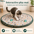 Interactive cat play mat with dual moving light-up balls designed to awaken hunting instincts and provide daily exercise.