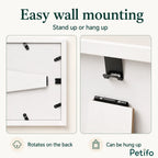 Detailed view of the back of the picture frame demonstrating the easel stand, rotating clips, and wall-hanging hardware.