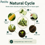 Biodegradable natural cycle infographic demonstrating how eco-friendly refill bags break down into nature.