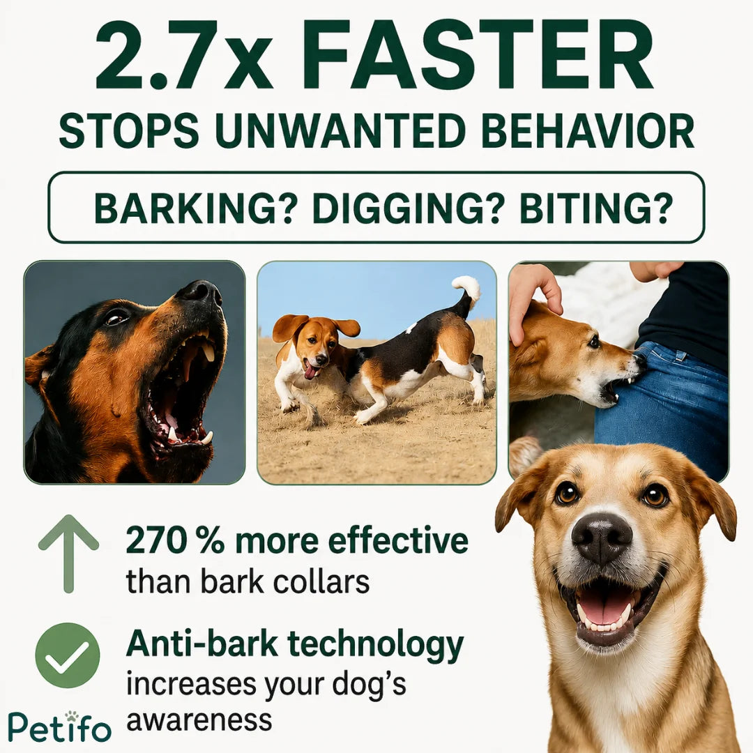 Infographic comparing anti-bark technology effectiveness against traditional bark collars.