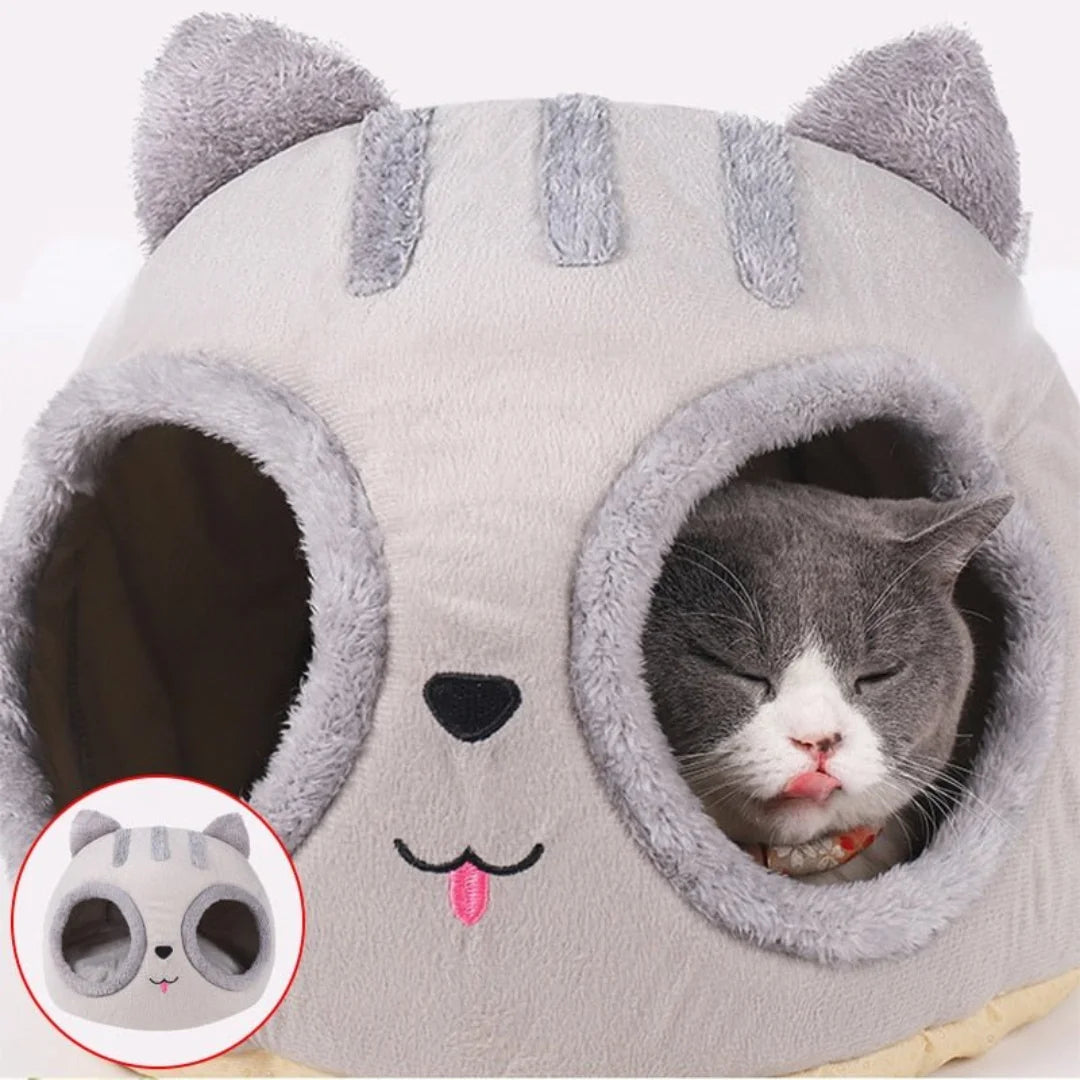 A cat comfortably sleeping inside one of the entrance holes of the Petifo cat nest.