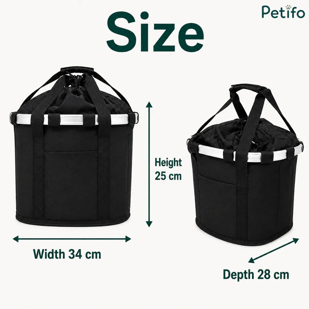 Exact dimension layout showing a basket width of 34 cm, height of 25 cm, and depth of 28 cm.