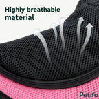 Close-up view of the highly breathable mesh fabric used in the ergonomic pet sling carrier.