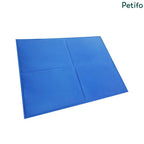 Blank blue Petifo self-cooling pet mat showing its foldable four-section design.