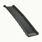 View of the heavy-duty hinge and integrated handle on the foldable pet car ramp.