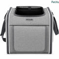 Front view of the empty Petfuled grey bicycle pet bag featuring durable fabric and branded logo label.