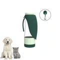 Green and beige Petifo portable dog water bottle displayed next to an adorable puppy and kitten on a white background.