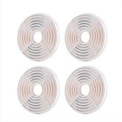 Grid arrangement of four circular replacement water fountain filters for pets.