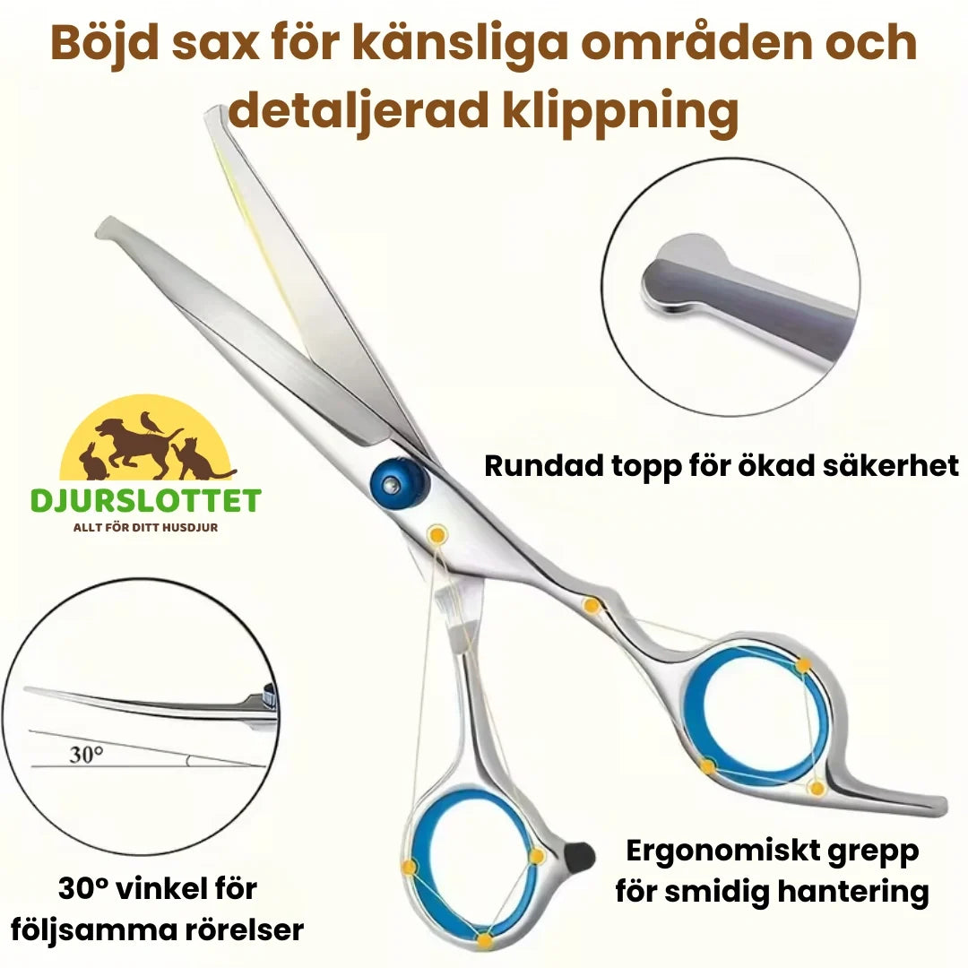 Grooming kit for pets Curved scissor for sensitive areas and detailed cutting - Petifo