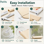 A step-by-step visual instruction guide detailing the six simple assembly and installation steps for the window hammock.