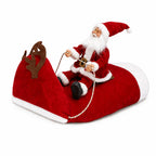 Santa Claus riding a reindeer Christmas costume for dogs isolated on white.