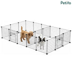 Petifo large double-room black wire dog playpen holding two small puppies.