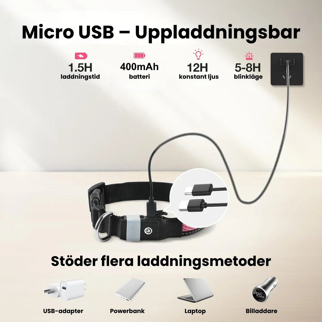 LunaPaw Collar with LED lighting Micro USB – Rechargeable - Petifo