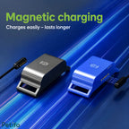 Magnetic charging units for black and blue smart GPS pet tracker collars with easy-connect cables.