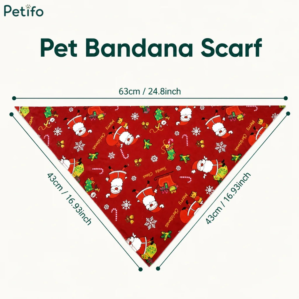 Pet bandana scarf sizing guide with measurements in centimeters and inches.