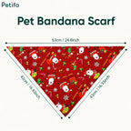 Pet bandana scarf sizing guide with measurements in centimeters and inches.