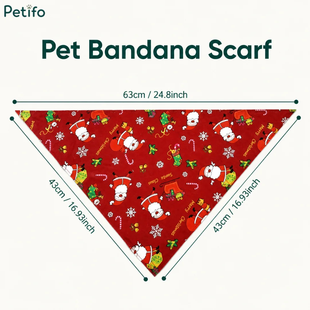 Pet bandana scarf sizing guide with measurements in centimeters and inches.