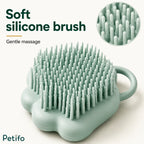 Petifo mint green soft silicone pet bath brush with gentle massage bristles.