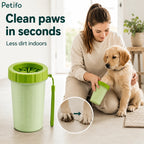 Happy golden retriever puppy having muddy paws cleaned quickly with the Petifo paw washer
