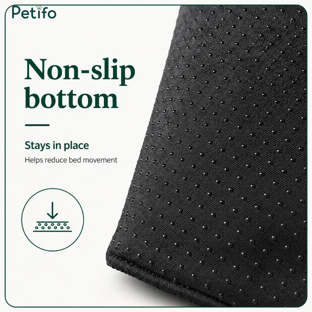 Detailed view of the non-slip rubberized bottom designed to keep the pet car seat firmly in place.