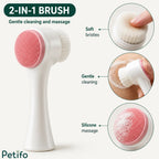 Product details close-up highlighting the silicone massage brush, soft cleaning bristles, and ergonomic handle of the Petifo tool.