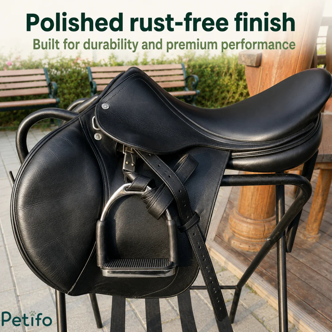 Polished rust-free finish built for durability and premium performance, attached to a black saddle.