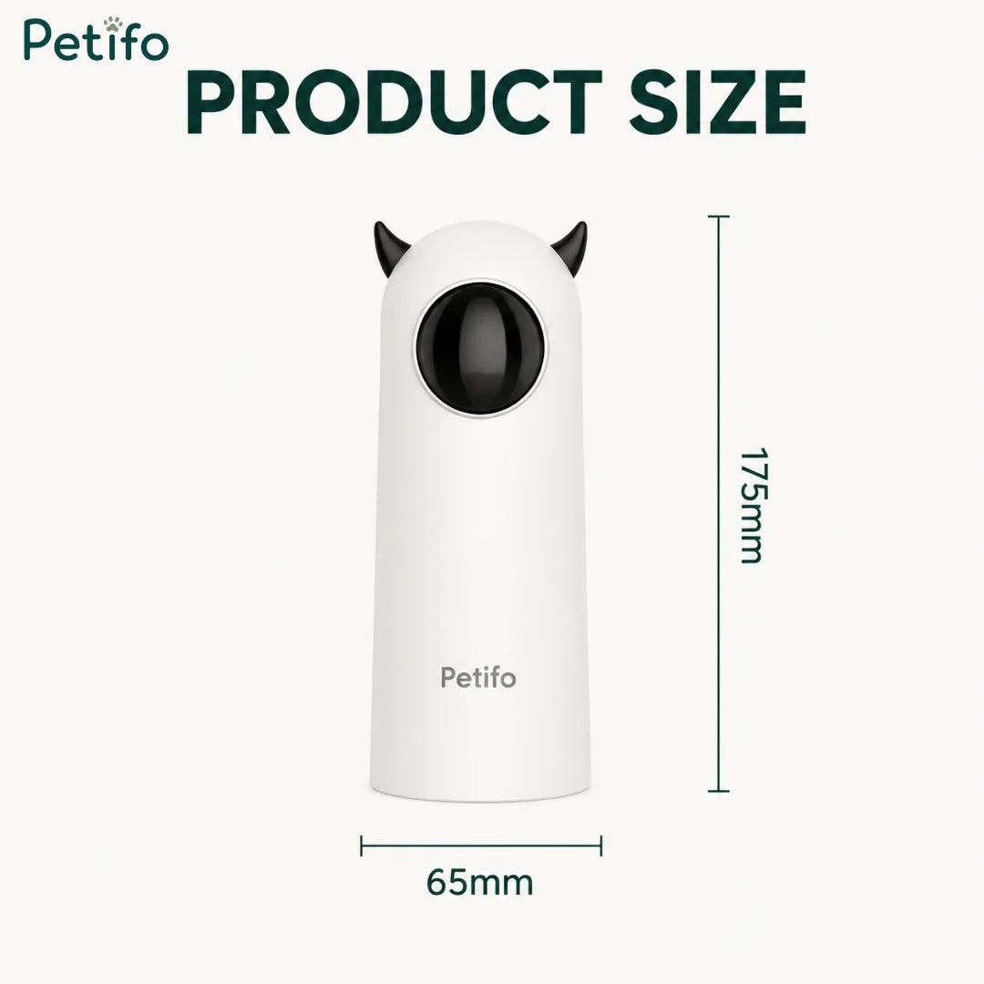 Product dimension graphic showing the smart laser toy measures 175mm in height and 65mm in width.
