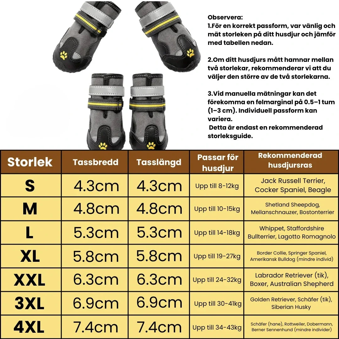 Product size of SnowGrip Waterproof Dog Shoes (Reflective) - Petifo